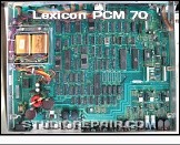Lexicon PCM 70 - Mainboard * Component side of the large PCM 70 mainboard. It consists of two Z80 CPUs accompanied by three specialized Lexicon high speed processors - they do the number crunching for the audio process algorithms.