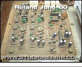 Roland Juno-60 - Chorus PCB * Chorus circuitry consists of one MN3009 256-stage BBD per channel, driven by a MN3101 clock generator and modulated by a separate chorus LFO on the right panel PCB.