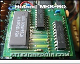 Roland MKS-80 - DAC Module Board * This is the DAC adaptor board that Roland used as a substitutive for the origin ITS80141 (a 14-Bit multiplying DAC). It features a MD6205 DAC with some circuitry that makes it pin-for-pin compatible with an ITS80141.