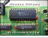 Rhodes Chroma - I/O Board - A/D Converter * Model 2101 - I/O Board: The ADC0809 A/D converter serves all analog control inputs (Lever 1 & 2, the Tune & Parameter slider, both Pedal inputs and the battery voltage).