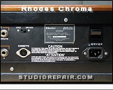 Rhodes Chroma - Rear Panel * Model 2101 - Rear Panel: Mains inlet and nameplate