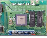 Roland D-50 - Main Board * PCB 22925445 / Assy 76180090 - Roland MB87136 Synthe ASIC (Blue PCB is the Musitronics M.EX D-50 Expansion Board)