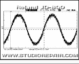 Roland JD-800 - DAC Adjustment * This is the sinus test signal that the JD-800 generates during its DAC adjustment procedure - you have to adjust it to the best sounding result without distortion. Screencopy shot from a HP 54645D digital storage oscilloscope.