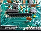 Roland Alpha Juno-2 - D/A Converter * The Large Resistor Array RA2 in Conjunction with a NEC μPC4082 (IC9) JFET-Input Operational Amplifier forms the D/A Converter for all the Control Voltages