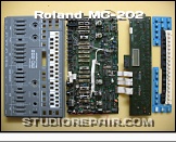 Roland MC-202 - Deconstructed * From Left to Right: Top Cover, Main Board, Switch Board, Rubber Contacts.