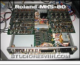 Roland MKS-80 - Circuit Boards * All MKS-80 circuit boards are shown here with the two module boards on top of the case frame.