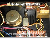 Roland RE-150 - Electromechanics * Left to right: Motor housing, pinch roller selenoid, mains transformer