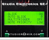 Studio Electronics SE-1 - Display Screen * Miscellaneous Edit Page #1: Glide Control / Multitrigger / Note Priority